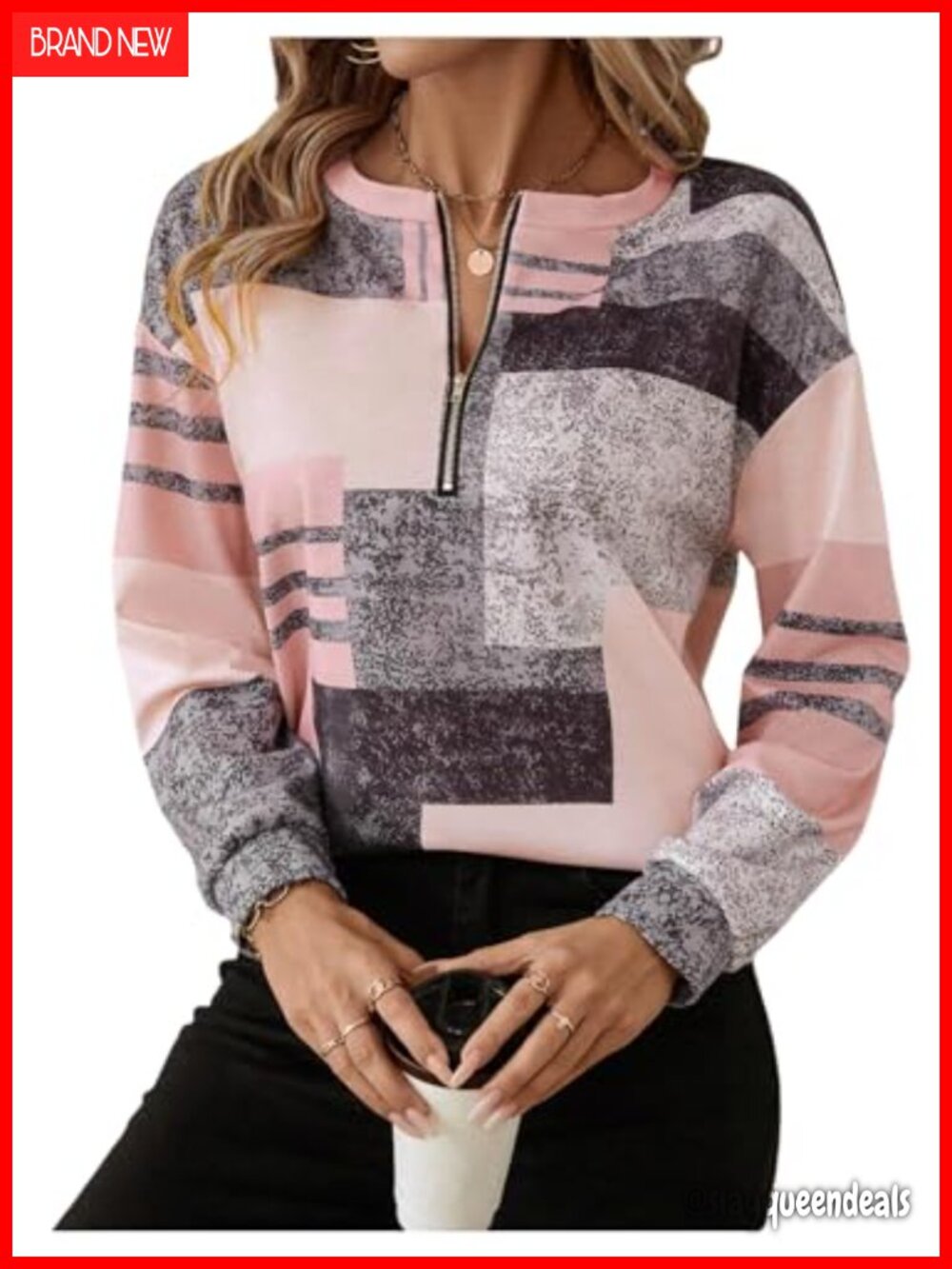 Women's Color Block Quarter Zip Sweatshirt Pullover Long Sleeve
